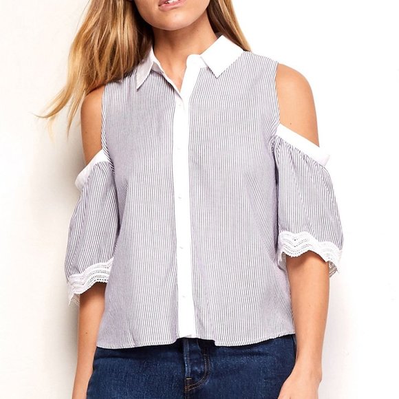 BB Dakota Jager Striped Cold-Shoulder Blouse - Picture 2 of 9